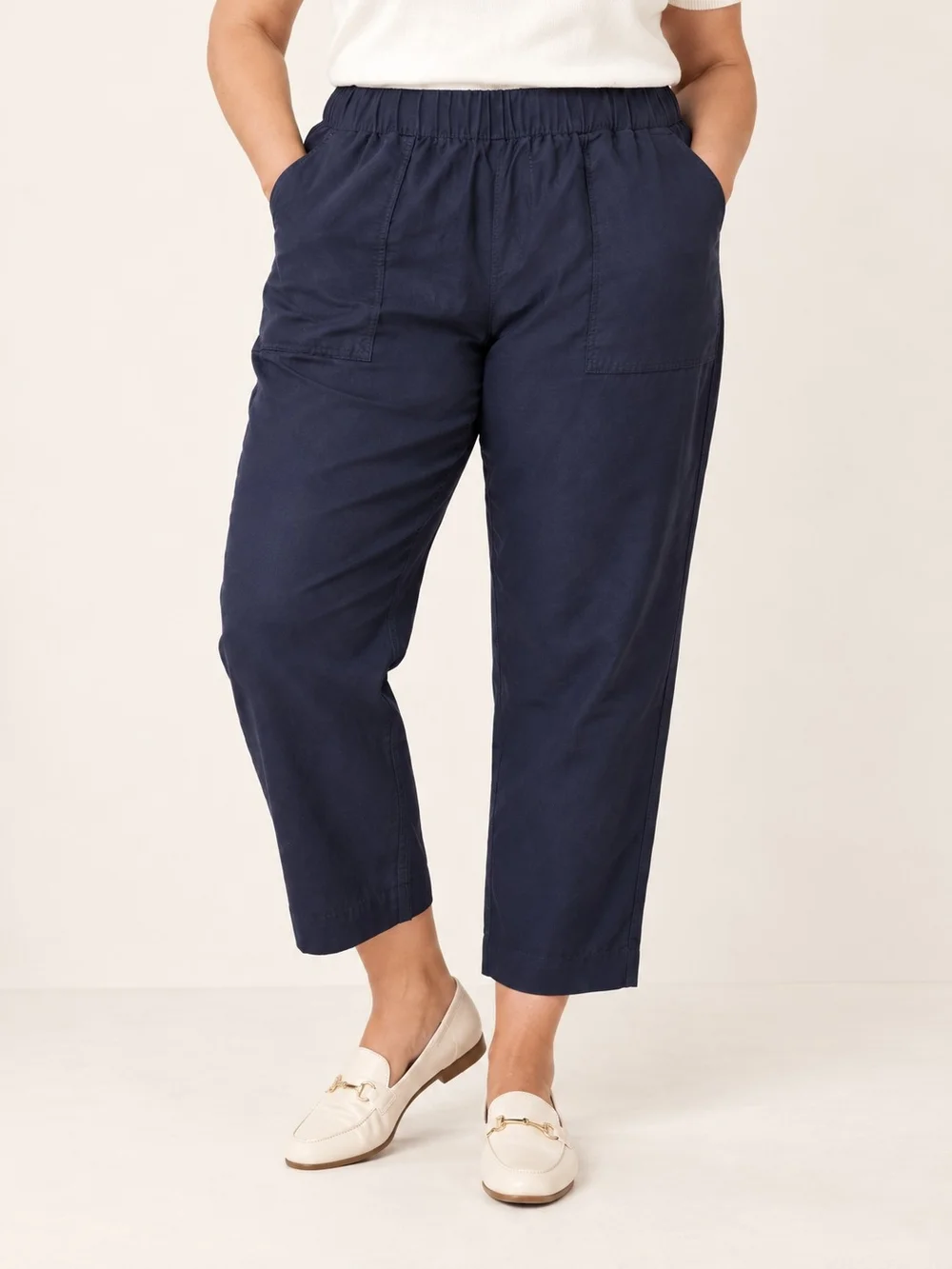 NWT Banana Republic Navy Tapered Crop Pull-On Pants XXL Linen Blend